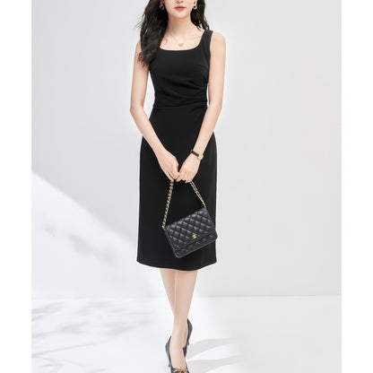 Scoop Neck Sleeveless Black Midi Dress