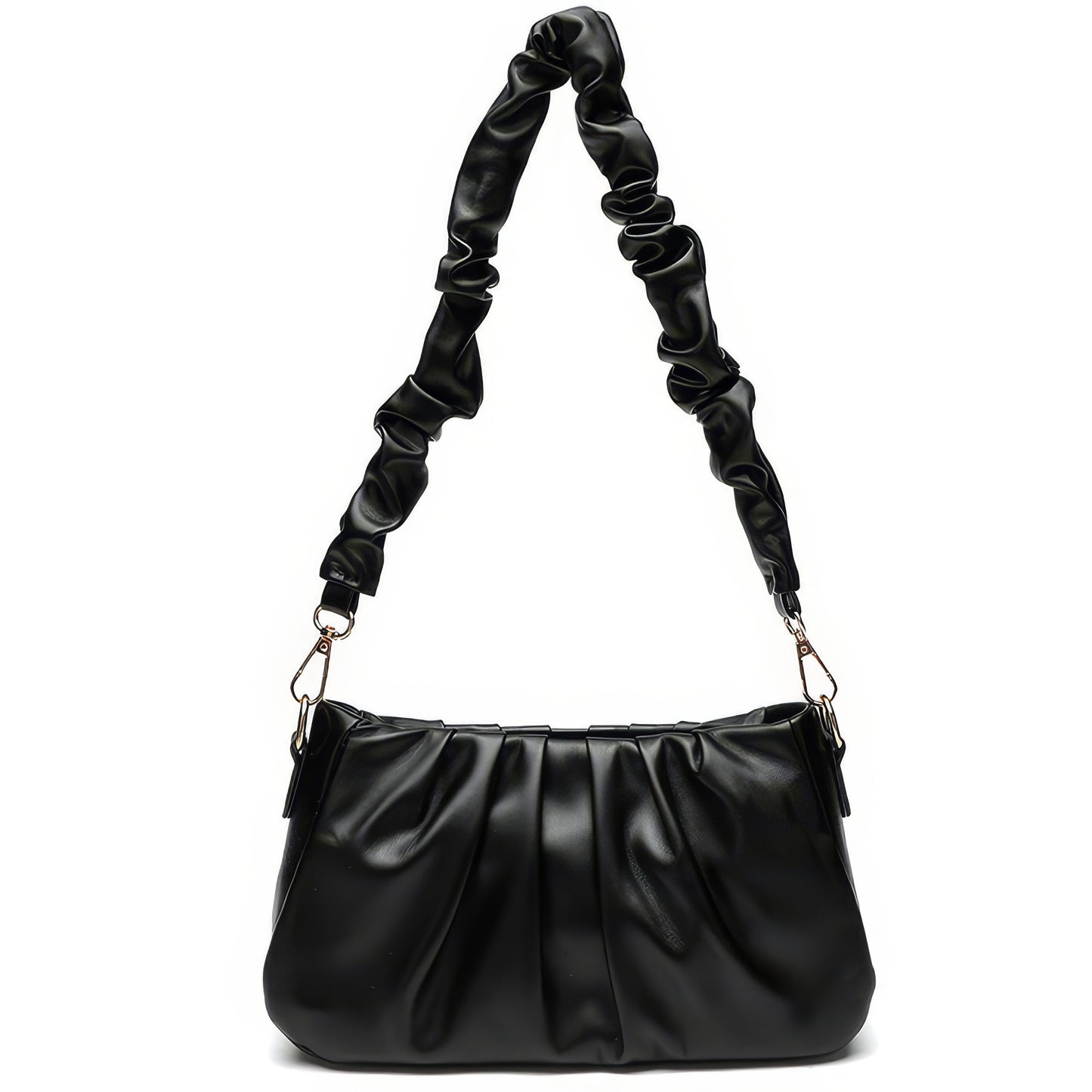 Ruched Satin Strap Faux Leather Bag