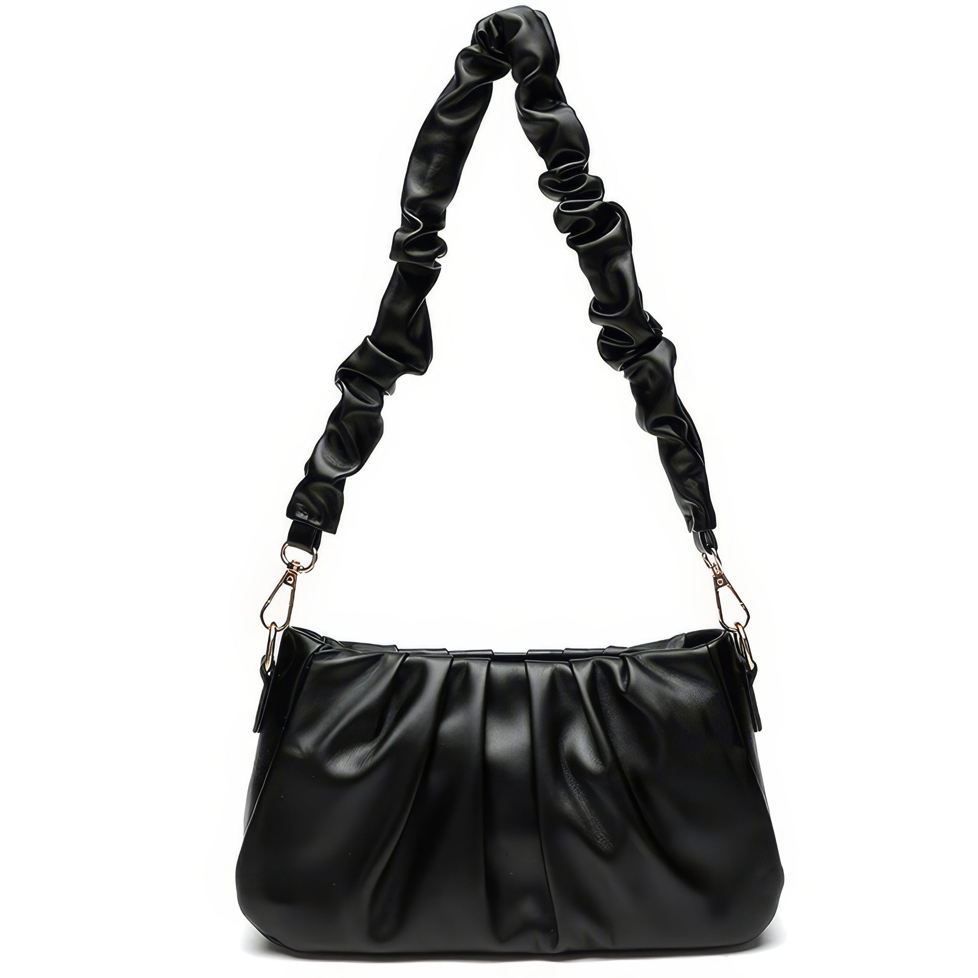 Ruched Satin Strap Faux Leather Bag