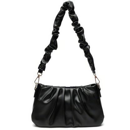 Ruched Satin Strap Faux Leather Bag