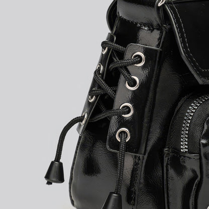 Glossy Buckle Multi-Pocket Shoulder Bag