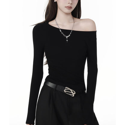 Asymmetrical Off Shoulder Black Top