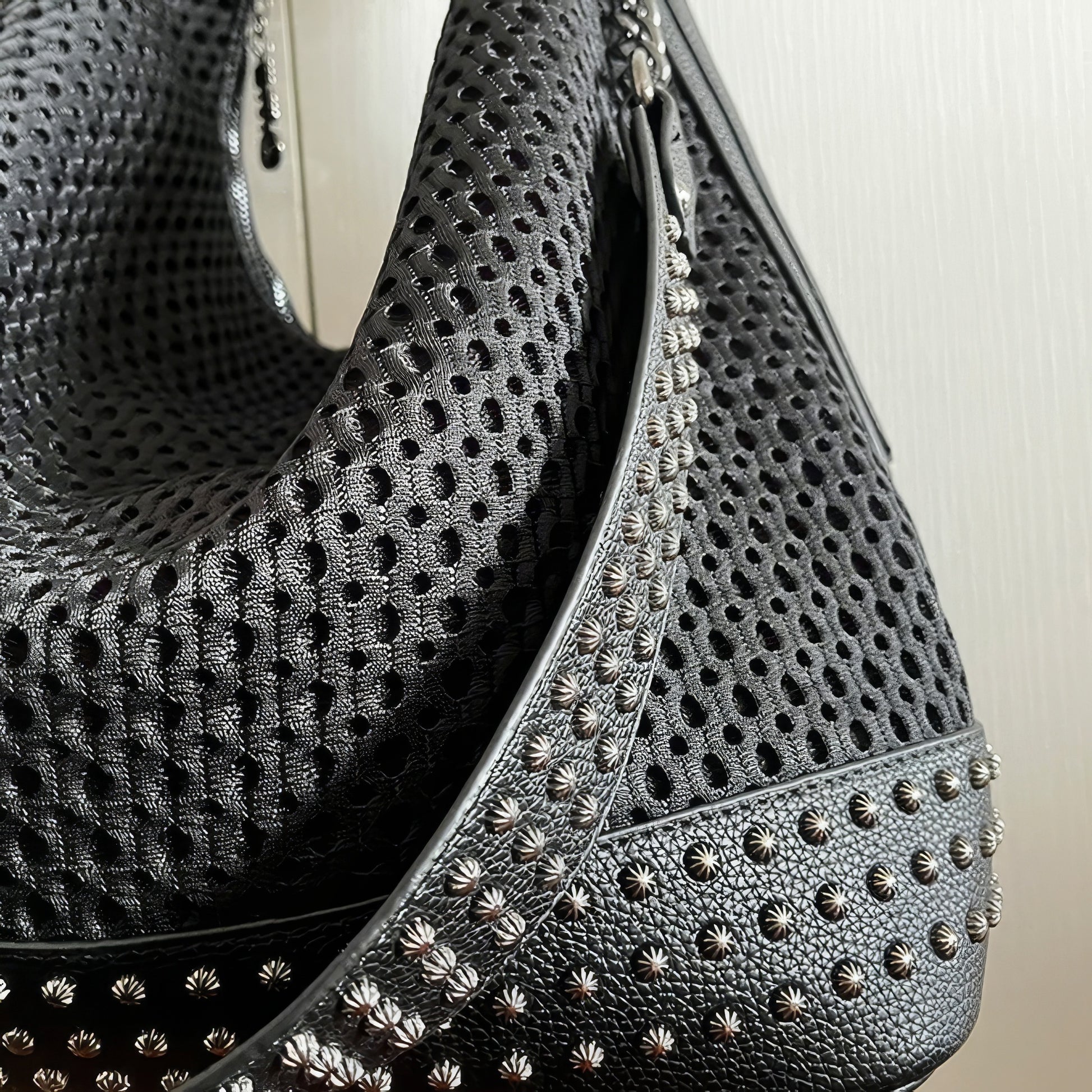 Studded Mesh Chain Strap Hobo Bag