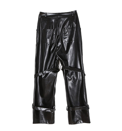 Buckled Faux Leather Pants