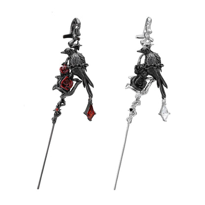 Rose Thorn Raven Ear Climber Earring