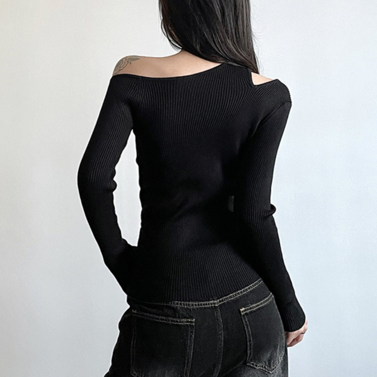 Asymmetrical Cut-Out Ribbed Top