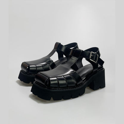 Black Chunky Platform Buckle Sandals