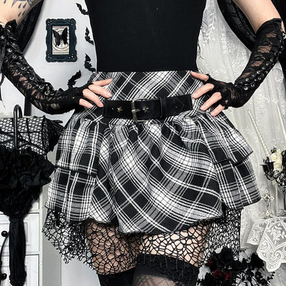 Plaid Ruffled Asymmetrical Skirt