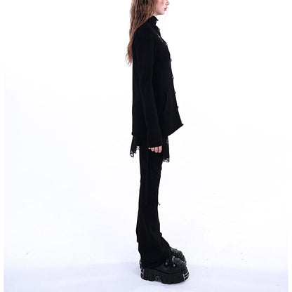 Lace Trim Flared Pants with Layered Skirt Detail