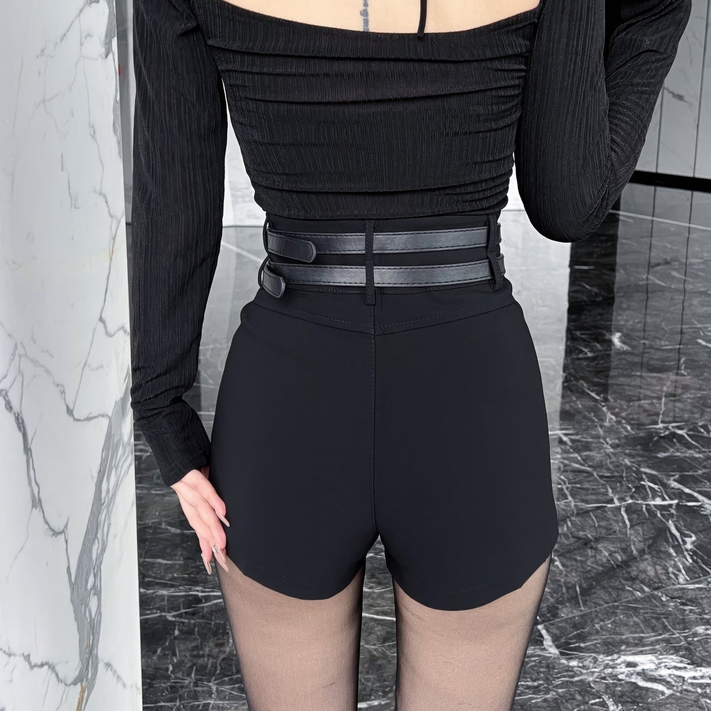 Double Buckle High Waist Shorts