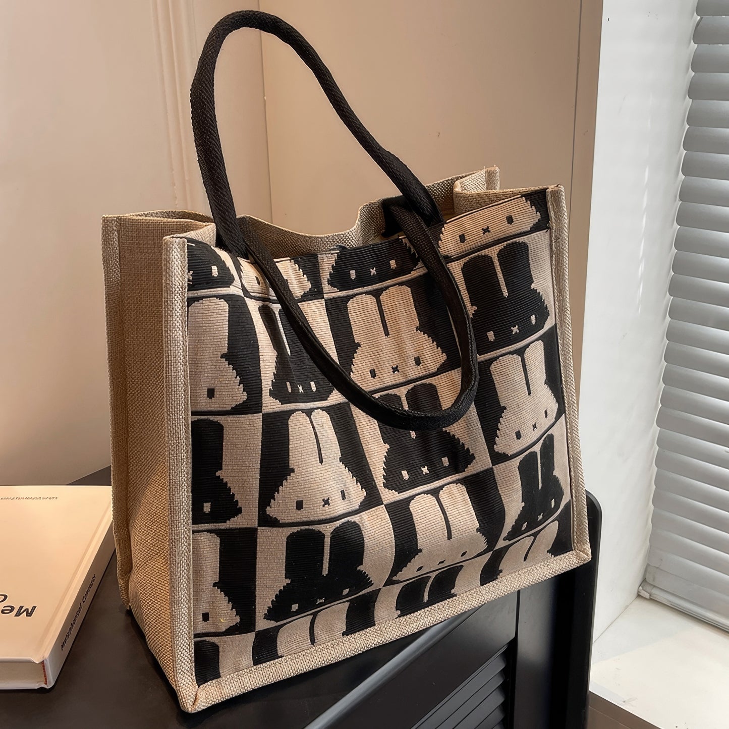 Pixel Bunny Pattern Canvas Tote