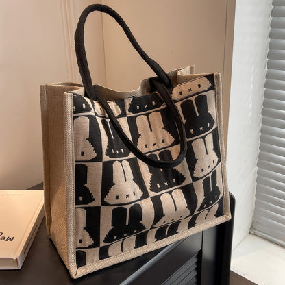 Pixel Bunny Pattern Canvas Tote