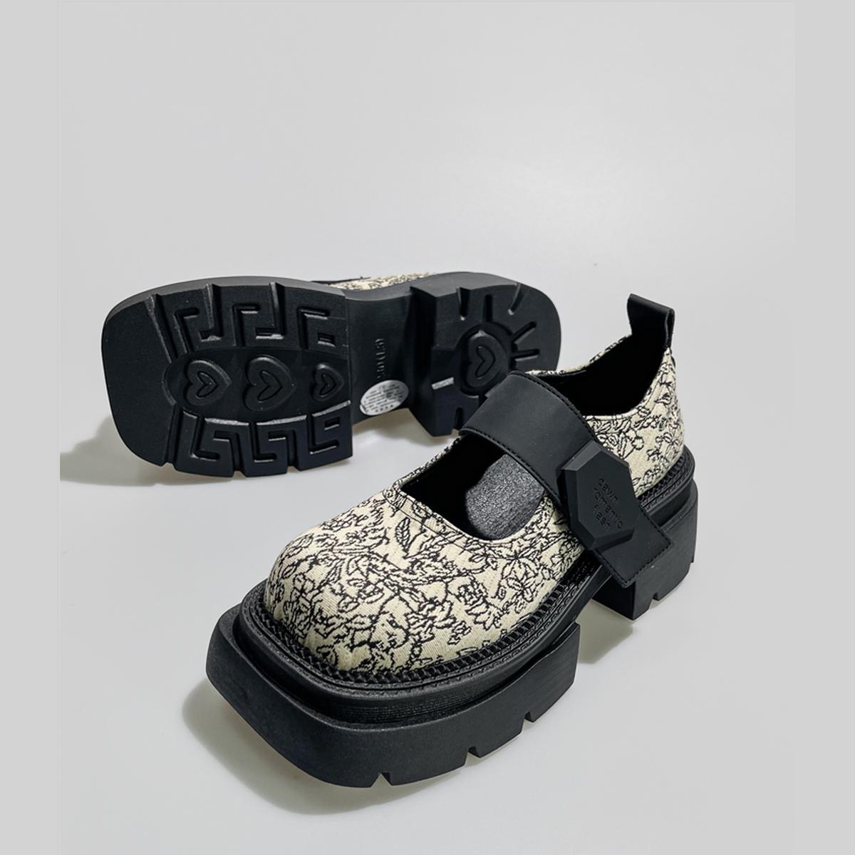 Apricot Floral Jacquard Platform Mary Janes