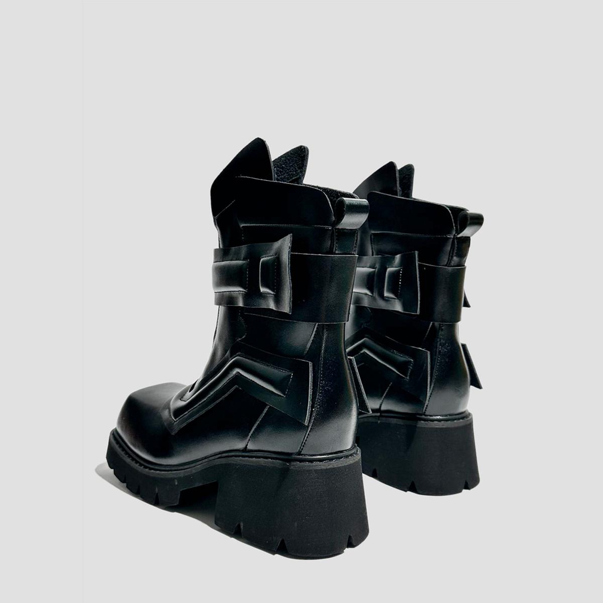 Black Futuristic Buckle Ankle Boots