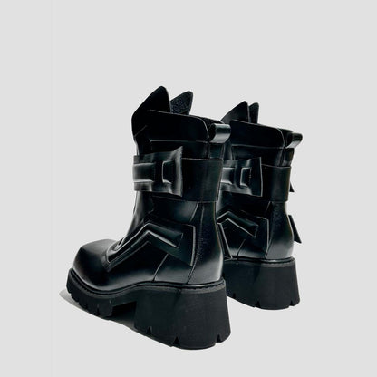 Black Futuristic Buckle Ankle Boots