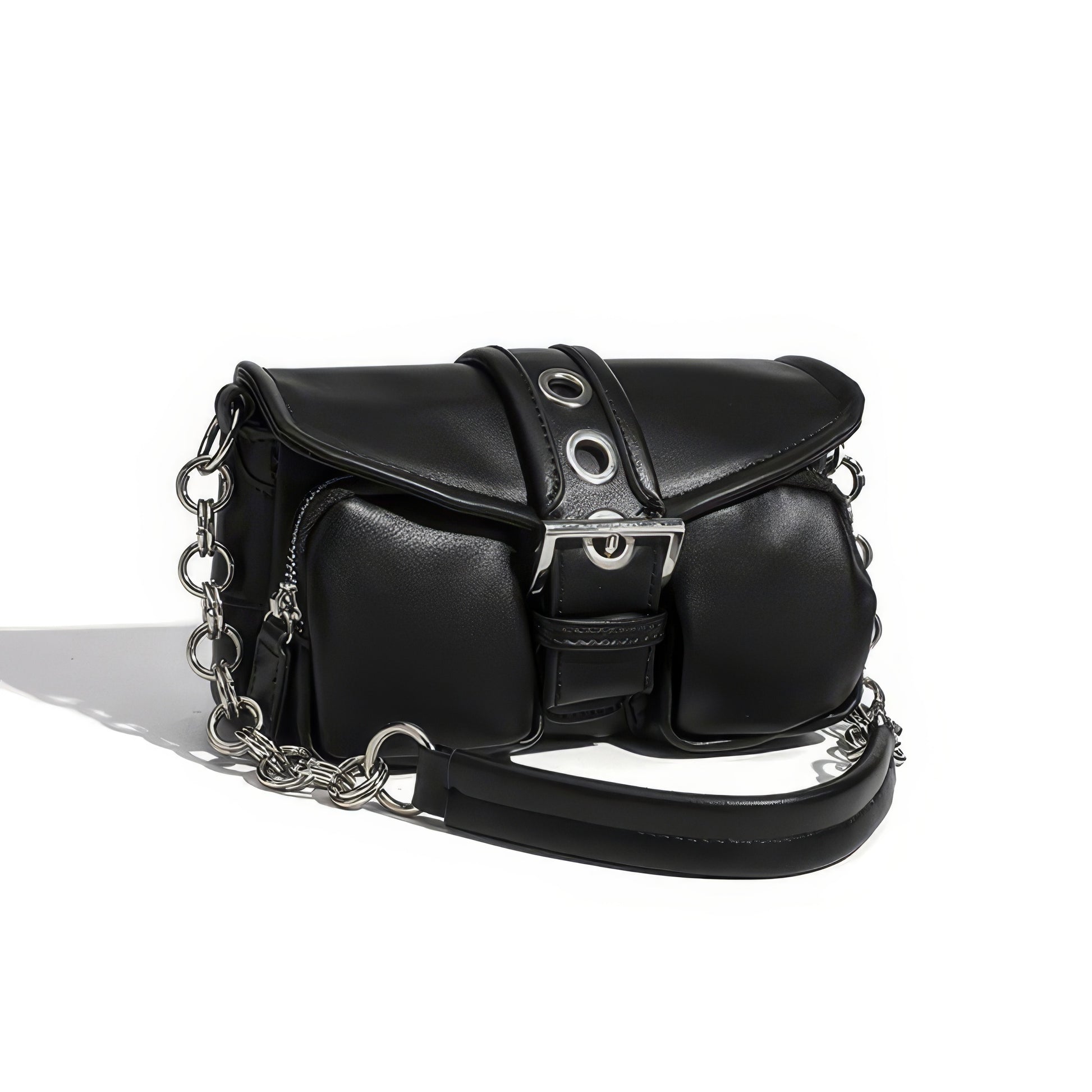 Chain Strap Buckled Pocket Shoulder Bag