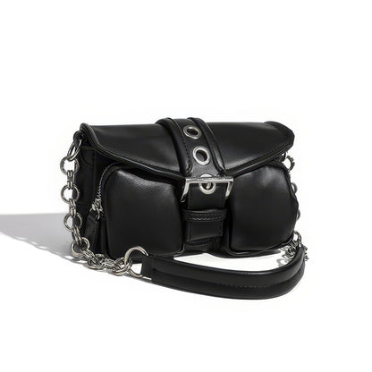 Chain Strap Buckled Pocket Shoulder Bag