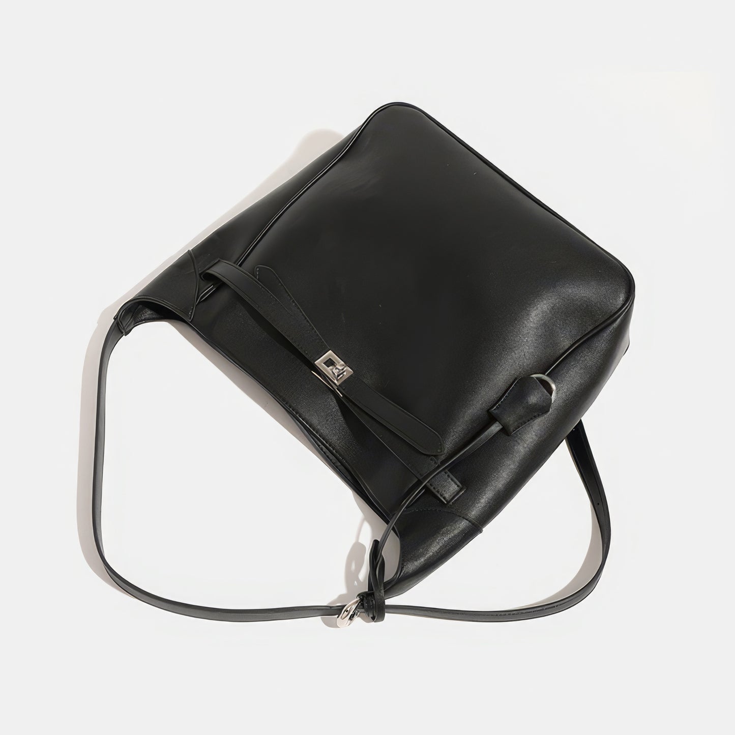 Belted Minimal Faux Leather Shoulder Bag