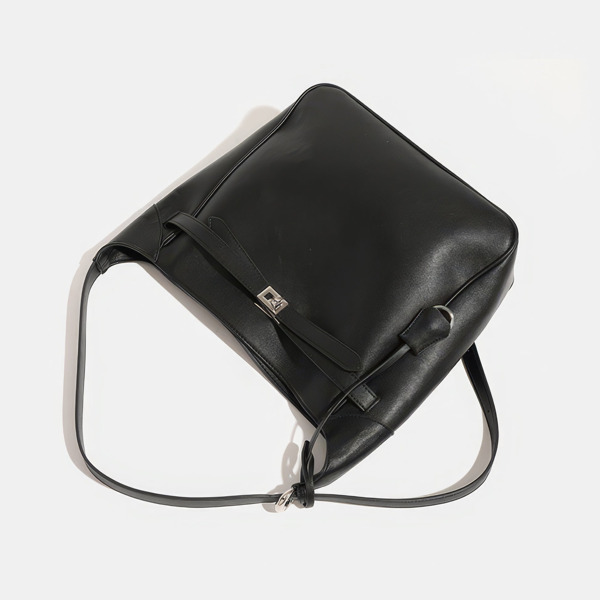 Belted Minimal Faux Leather Shoulder Bag