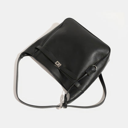 Belted Minimal Faux Leather Shoulder Bag