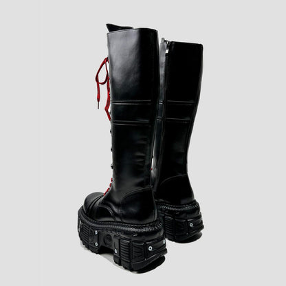 Black Knee-High Platform Combat Boots
