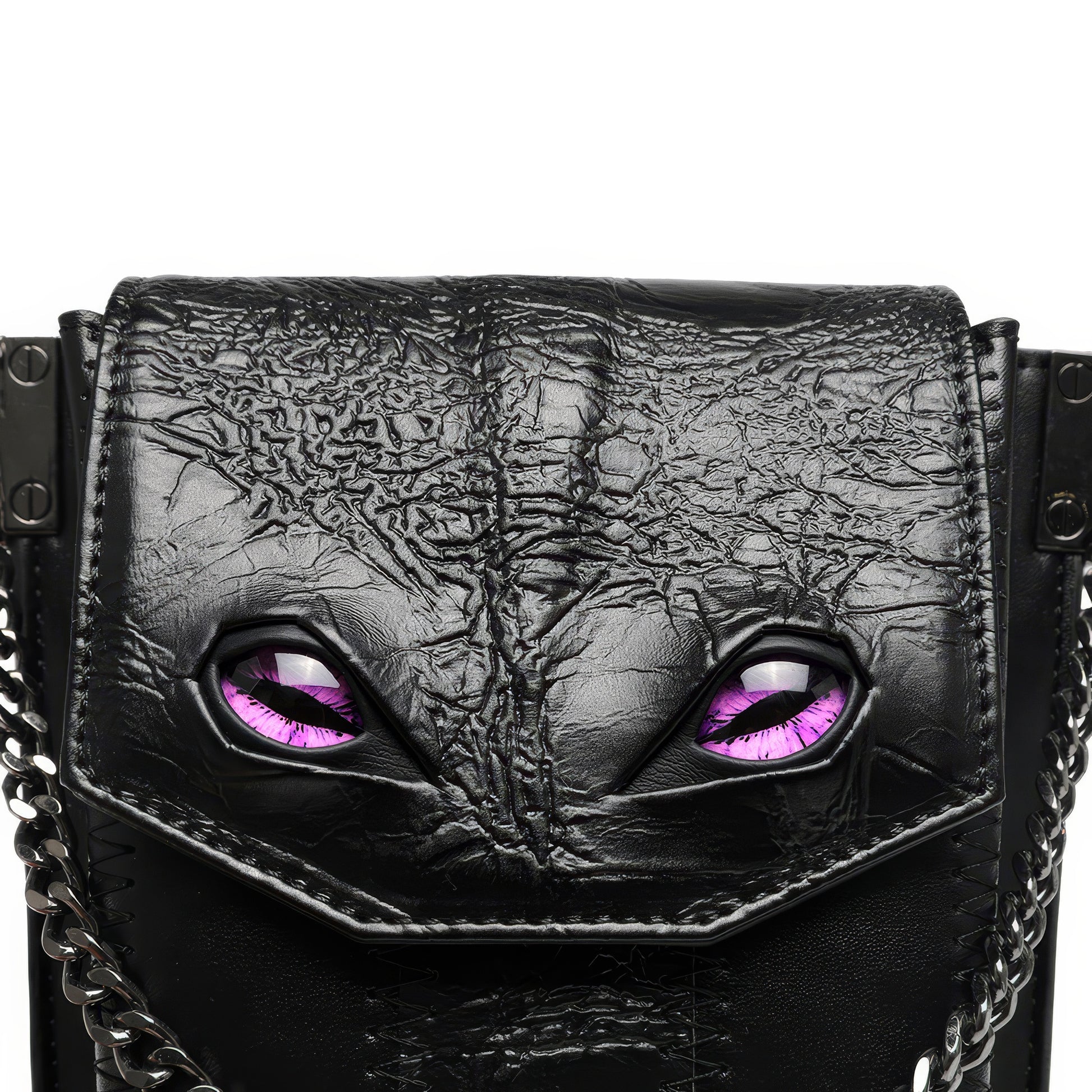 Black Textured Mini Crossbody with Eye Detail