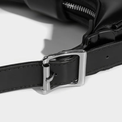 Smooth Black Crescent Shoulder Bag