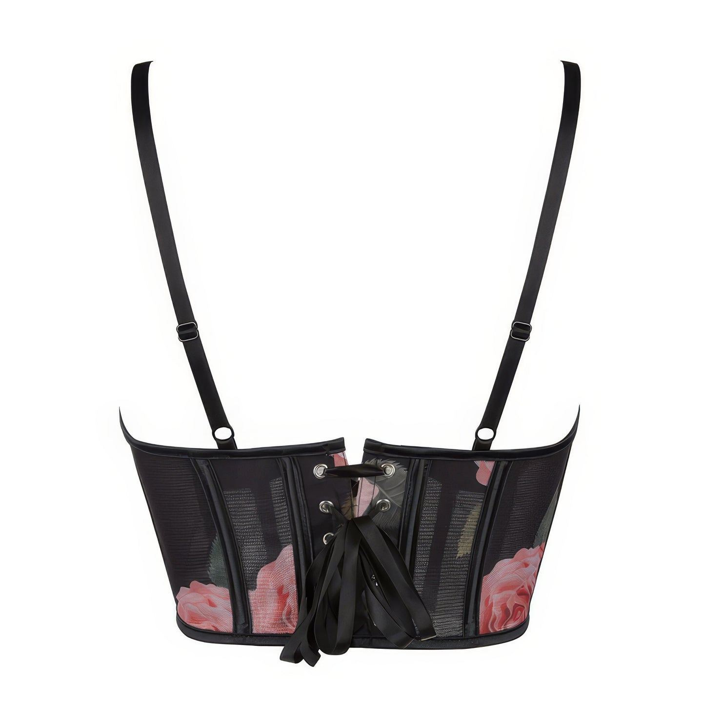 Mesh Rose Print Bustier Corset Top