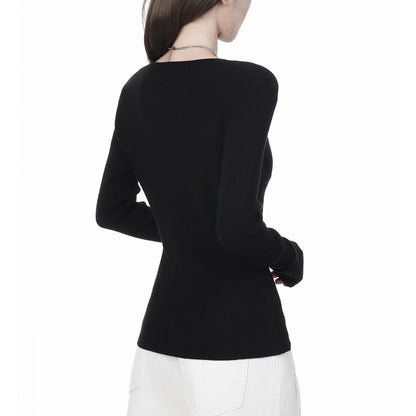 Ribbed Deep V-Neck Slim Fit Top
