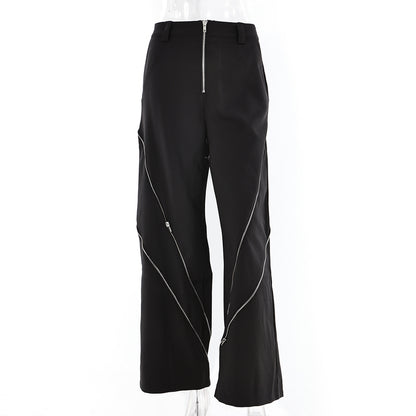 Zipper Detail Wide-Leg Pants