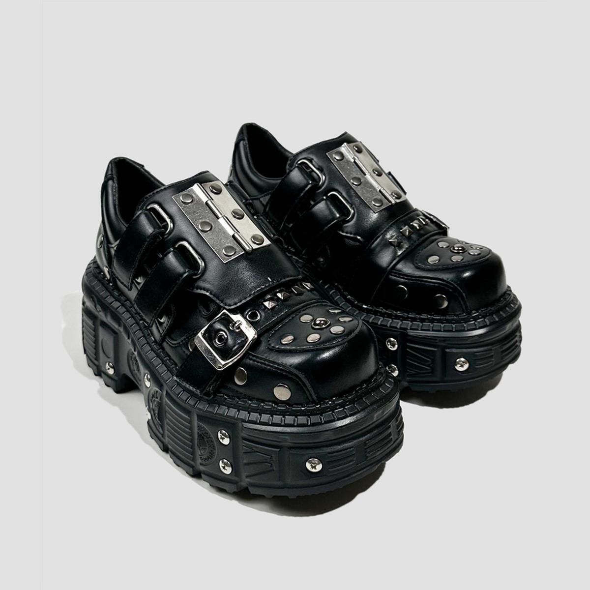 Black Metal Plate Platform Shoes