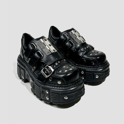 Black Metal Plate Platform Shoes