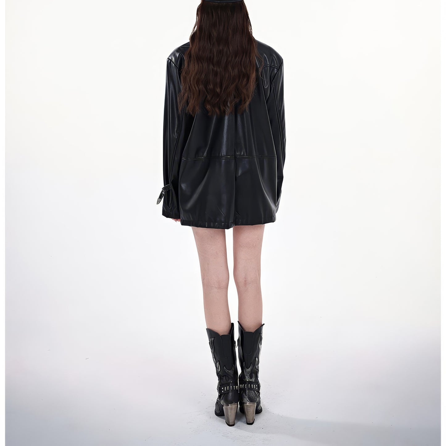Star Rivet Faux Leather Oversized Jacket