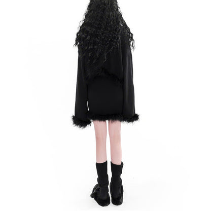 Faux Fur Trimmed Knit Crop Cardigan