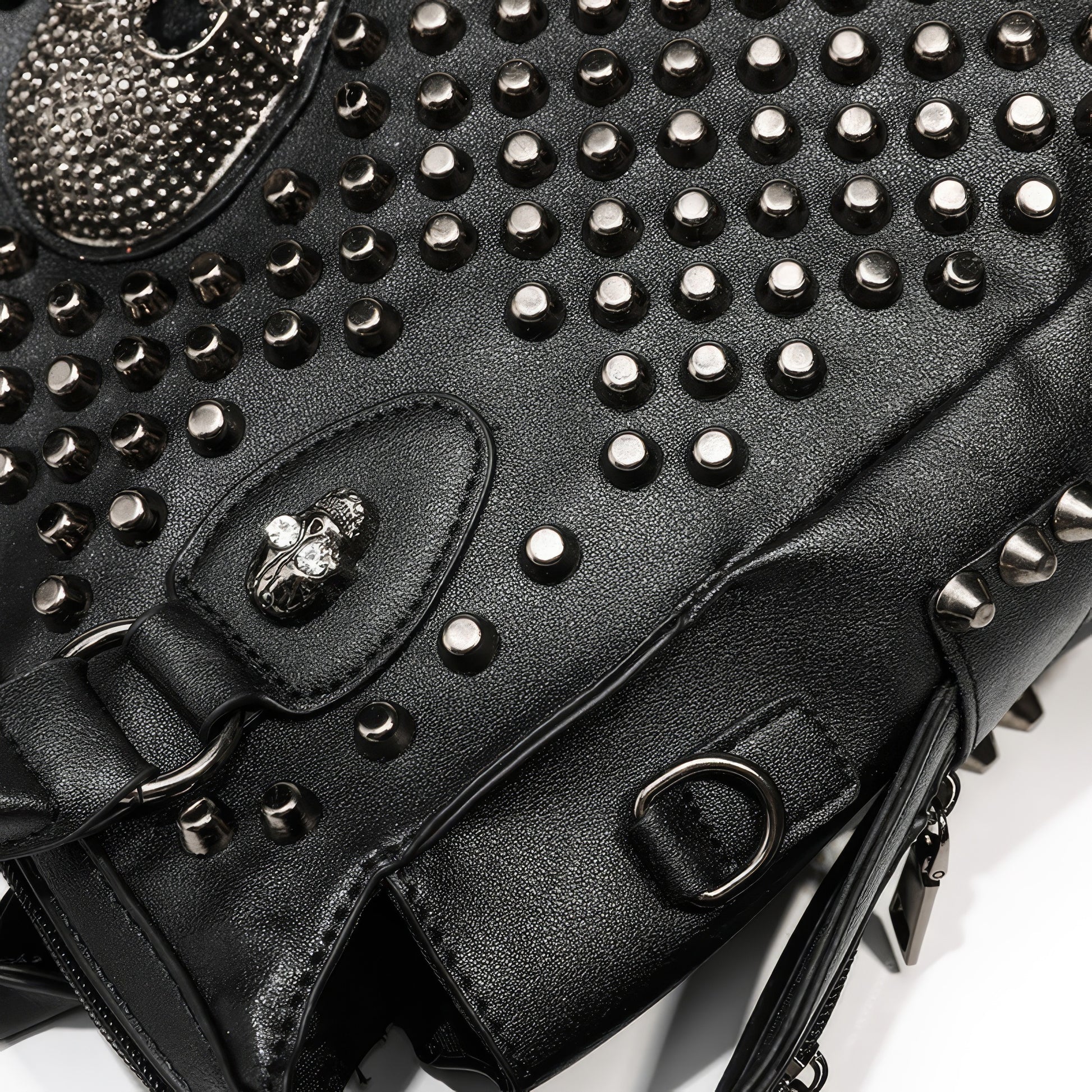 Skull Studded Faux Leather Shoulder Bag