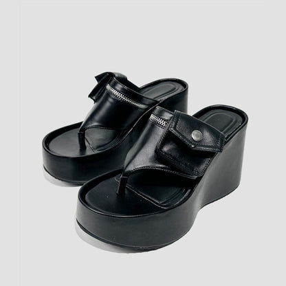 Black Pocket Detail Platform Slides