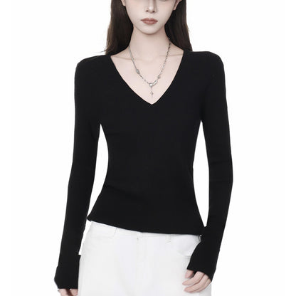 Ribbed Deep V-Neck Slim Fit Top