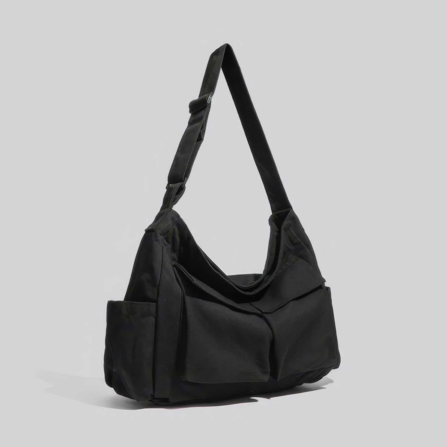 Black Canvas Multi-Pocket Shoulder Bag