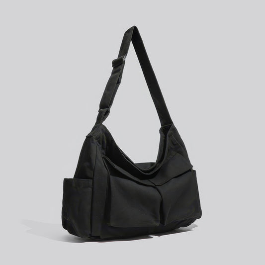 Black Canvas Multi-Pocket Shoulder Bag