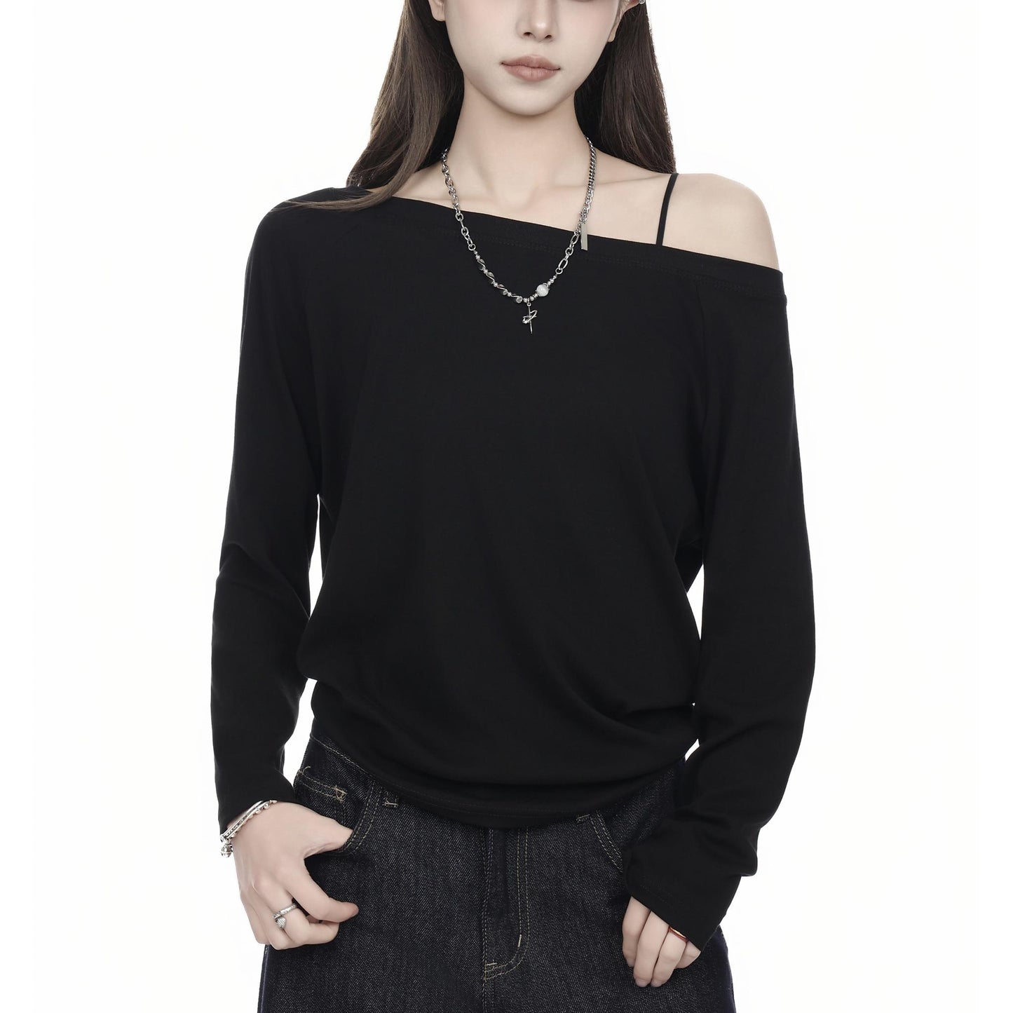 Off-Shoulder Long Sleeve Jersey Top