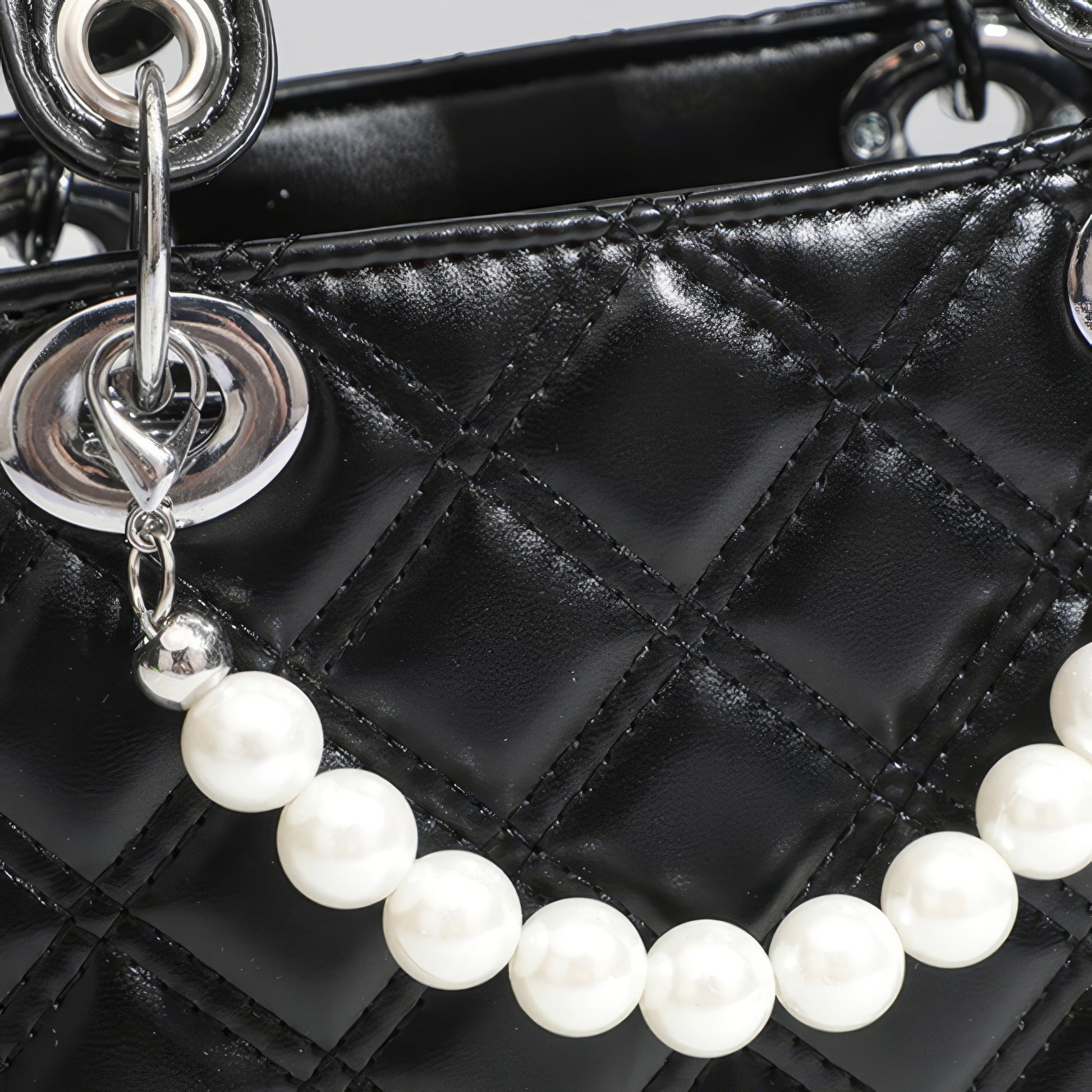 Mini Quilted Pearl Charm Box Bag
