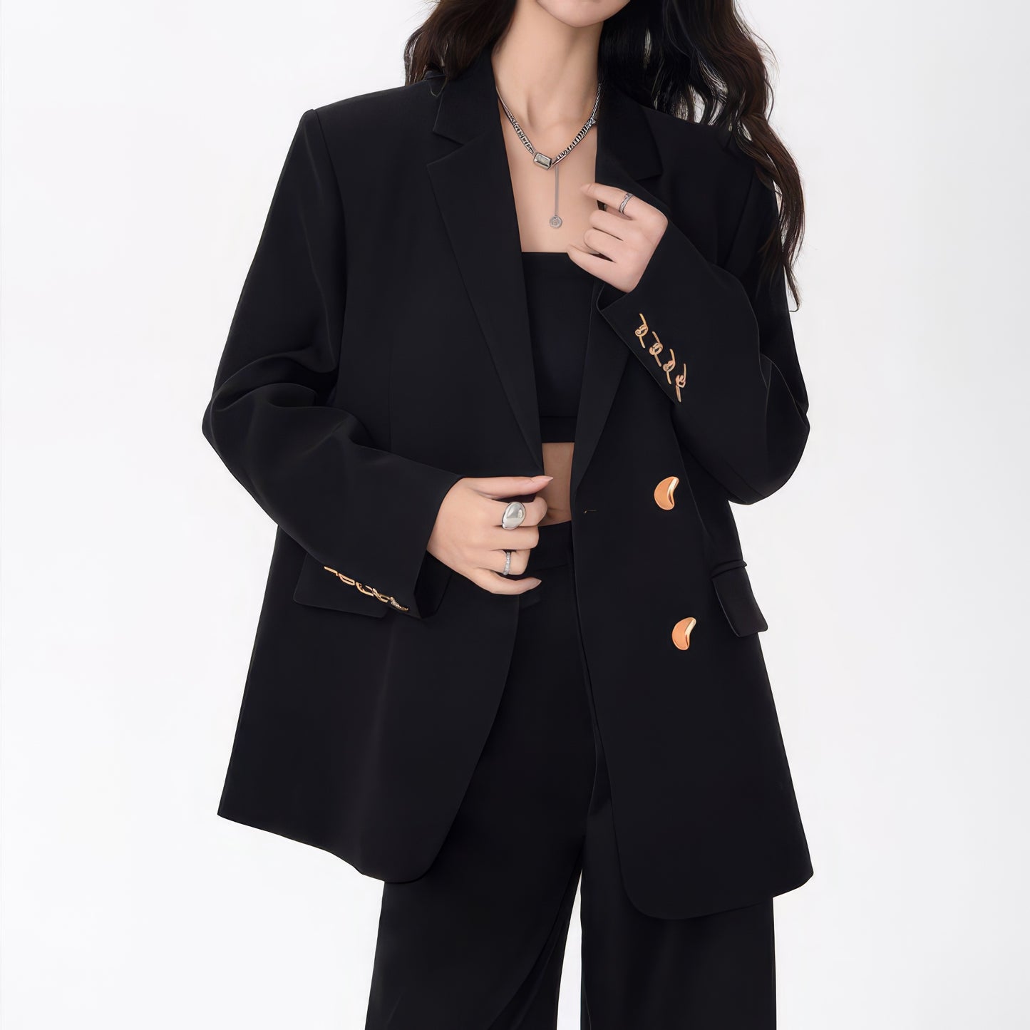 Gold Button Oversized Tailored Blazer