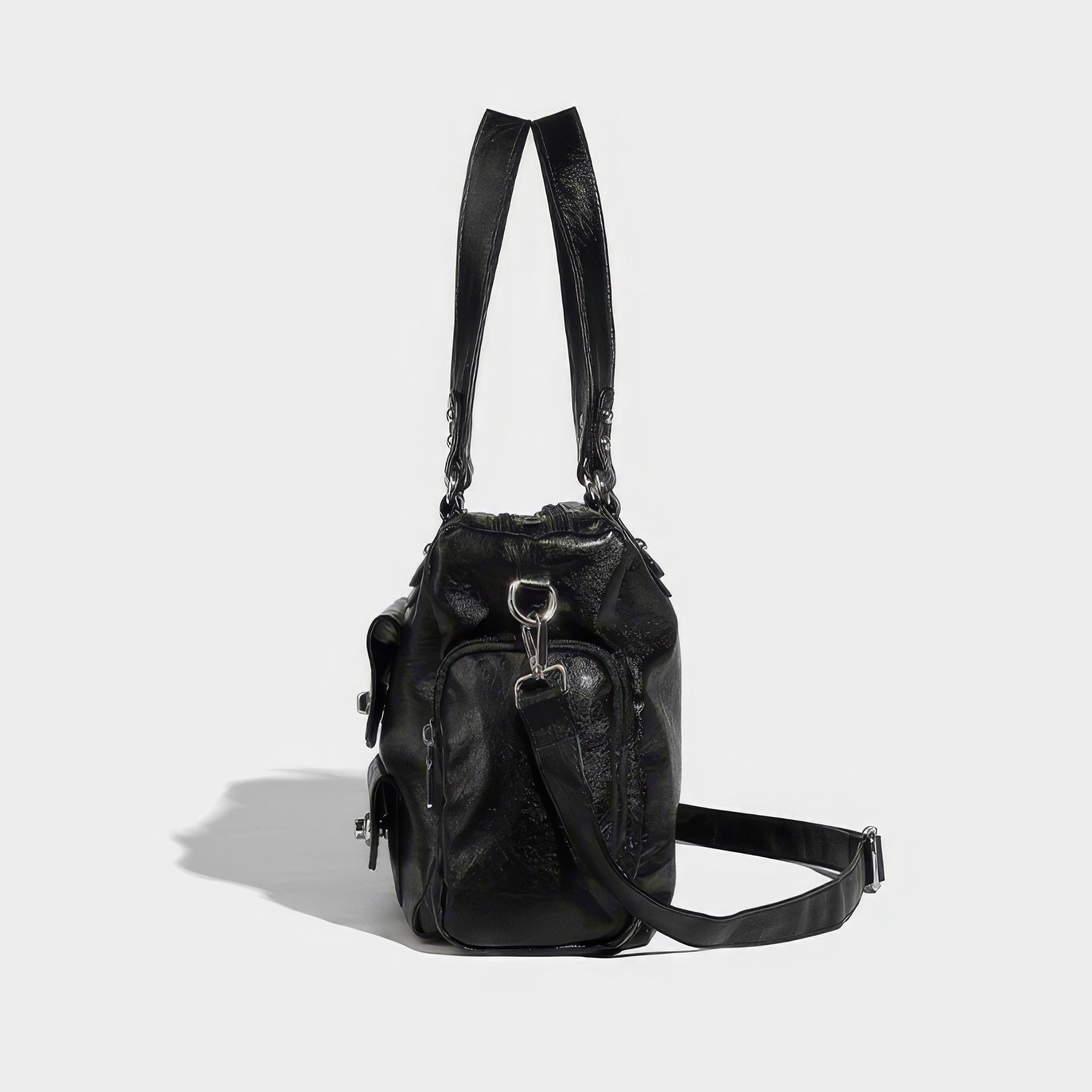 Glossy Pocket Flap Shoulder Bag