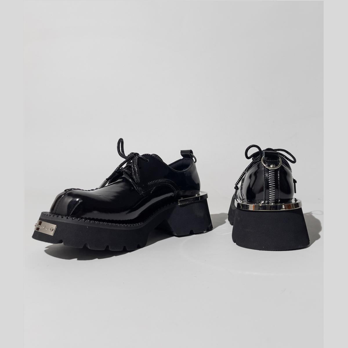 Black Patent Metal-Trim Platform Shoes