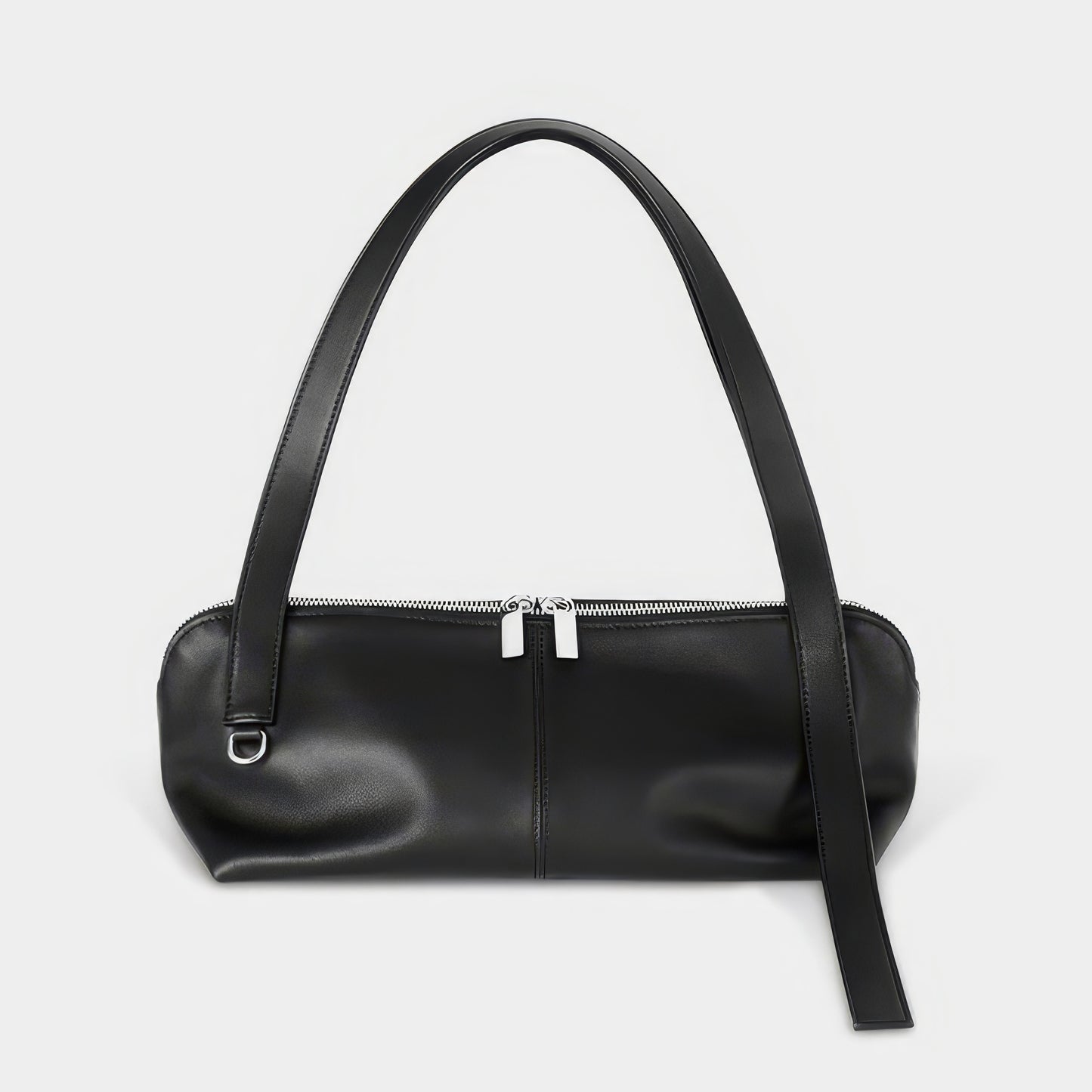 Slim Zip Barrel Faux Leather Shoulder Bag