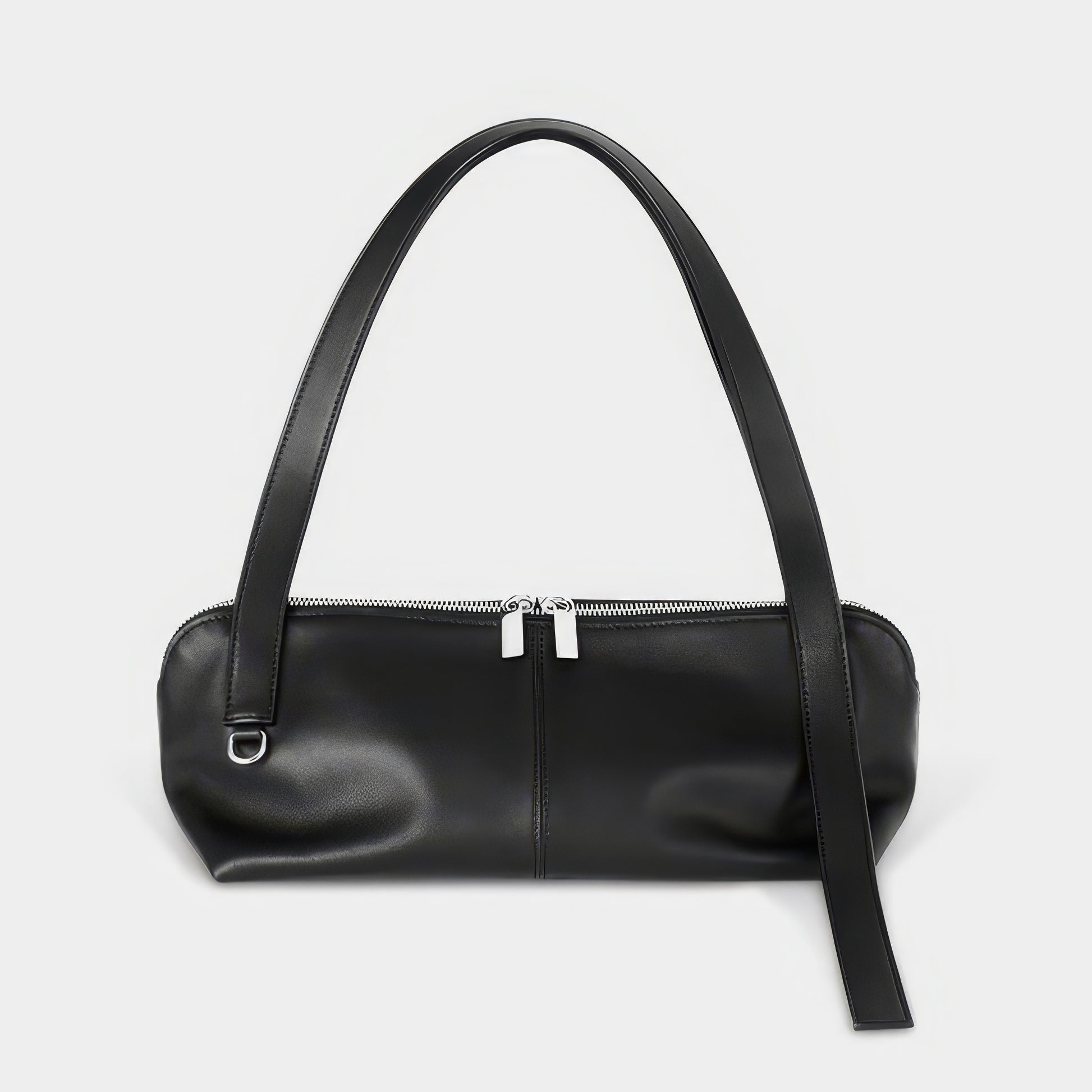 Slim Zip Barrel Faux Leather Shoulder Bag