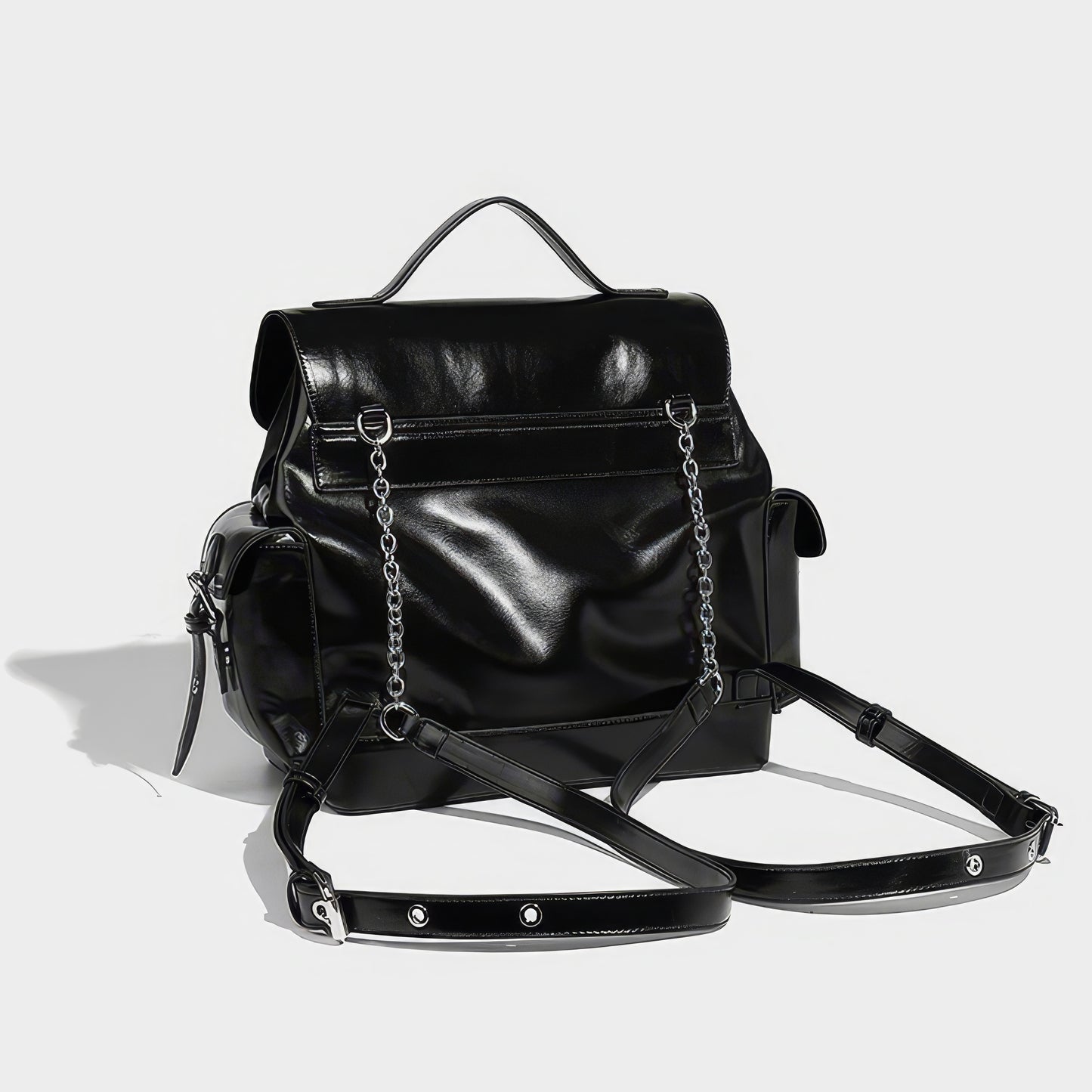 Triple Buckle Glossy Chain Backpack