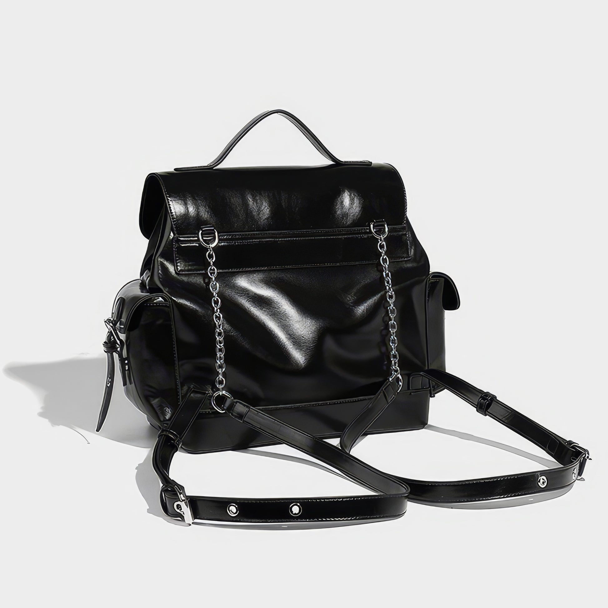 Triple Buckle Glossy Chain Backpack