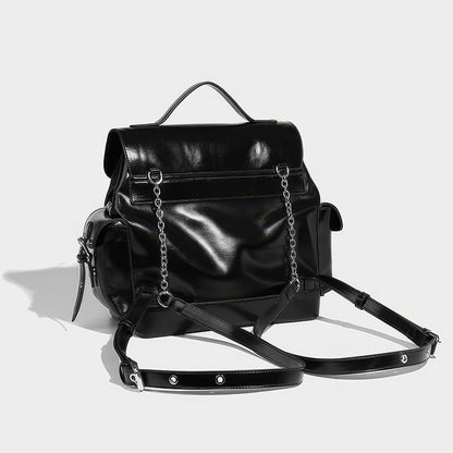 Triple Buckle Glossy Chain Backpack