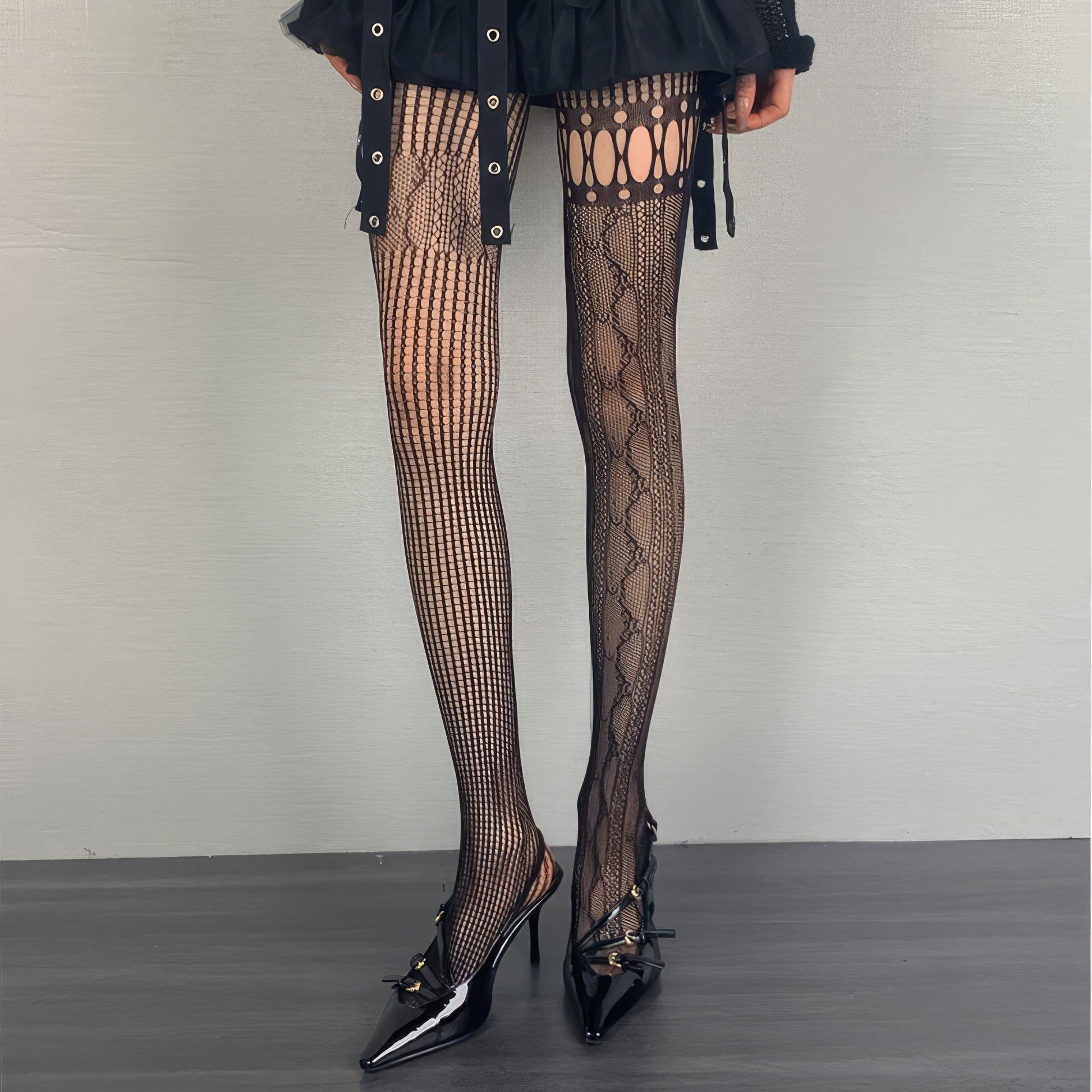 Mixed Pattern Mesh Cutout Tights